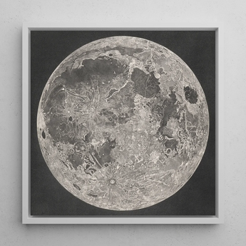 Lunar Planisphere - John Russell Fine Art Print / Canvas Detailed Monochrome Moon Minimalist White Frame Impact Basins Mapped, Russell’s