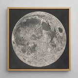 Lunar Planisphere - John Russell Fine Art Print / Canvas Detailed Silver-toned Moon Illustration Light Wood Frame Impact Basins Mapped,