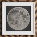 Lunar Planisphere - John Russell Fine Art Print / Canvas Framed White-bordered Moon Impact Basins Mapped, Russell’s Selenographic Chart,