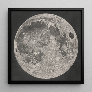 Lunar Planisphere - John Russell Framed Canvas, 12x12’’ / 31x31cm / Black Floating Frame, Framed Detailed Depiction Moon’s Surface