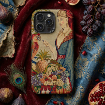 Lunch Break - Berlin Wool Work Iphone Case Vintage Tapestry-style Phone Case Detailed Illustration Woman Blue Berlin Wool Work, Half