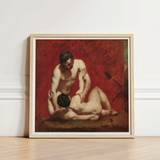 Framed Classical Oil Painting Two Nude Figures Deep Male, Fold, Standing Man’s Dark, Beard, Compressed Gaze Anchor, William Etty Art, Print