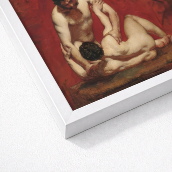 White Framed Art Print Classical Painting Two Nude Male Figures, Fold, Standing Man’s Dark, Beard, Compressed Gaze Anchor, William Etty