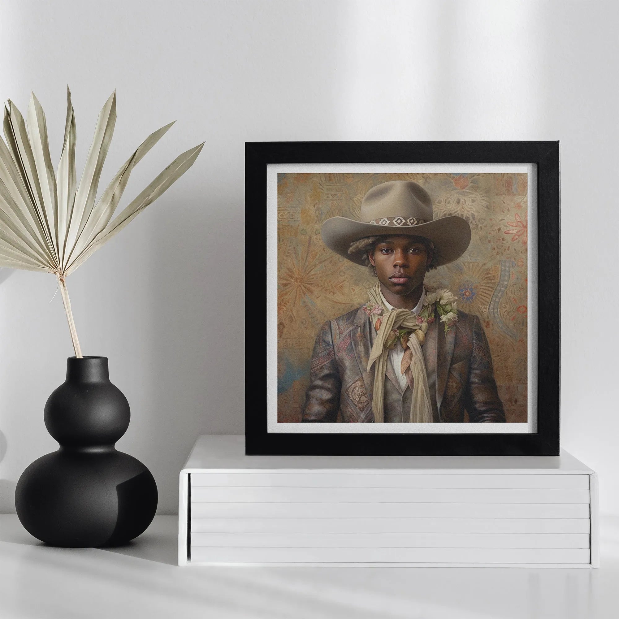 Lysander - Gay Black Cowboy Art - Afroamerican Queerart Dandy - 16’x16’ - Posters Prints & Visual Artwork