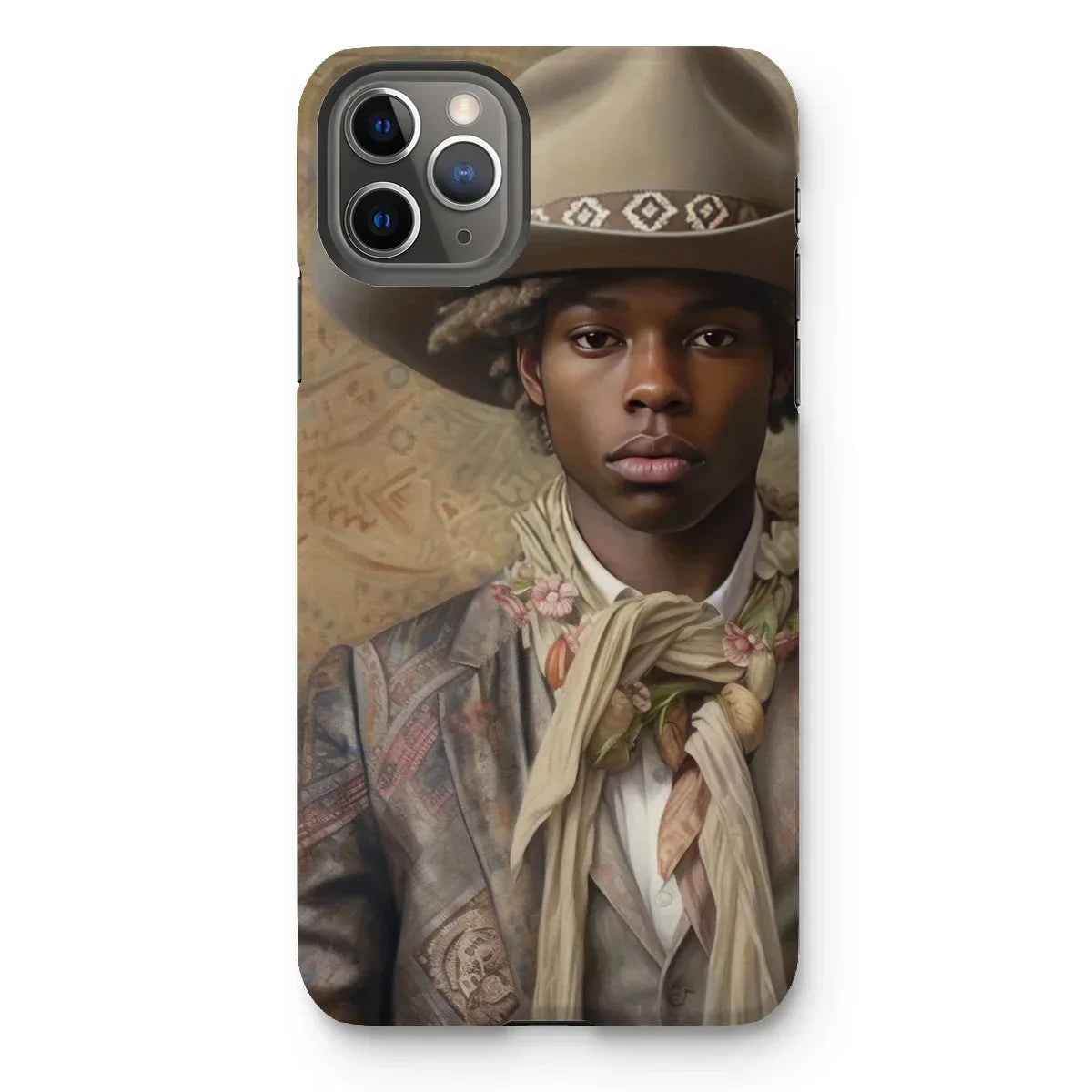 Lysander - Gay Black Cowboy Iphone Case, 11 Pro Max / Matte, Phone Case Portrait Young Person Cowboy Hat Ornate