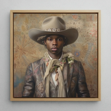 Lysander - Gay Black Dandy Cowboy Art Print / Canvas, 12x12’’ / 31x31cm / Natural Frame, Posters Prints & Visual Artwork, Toby Leon