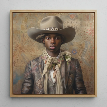 Lysander - Gay Black Dandy Cowboy Art Print / Canvas, 12x12’’ / 31x31cm / Natural Frame, Posters Prints & Visual Artwork, Toby Leon