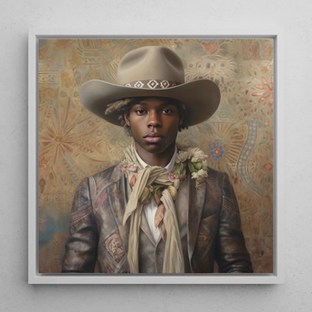 Lysander - Gay Black Dandy Cowboy Art Print / Canvas, 12x12’’ / 31x31cm / White Frame, Posters Prints & Visual Artwork, Toby Leon