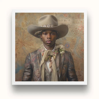 Lysander - Gay Black Dandy Cowboy Art Print / Canvas Beige Cowboy Hat Decorative Diamond-patterned Band Dandy Gay Cowboy, Elegant