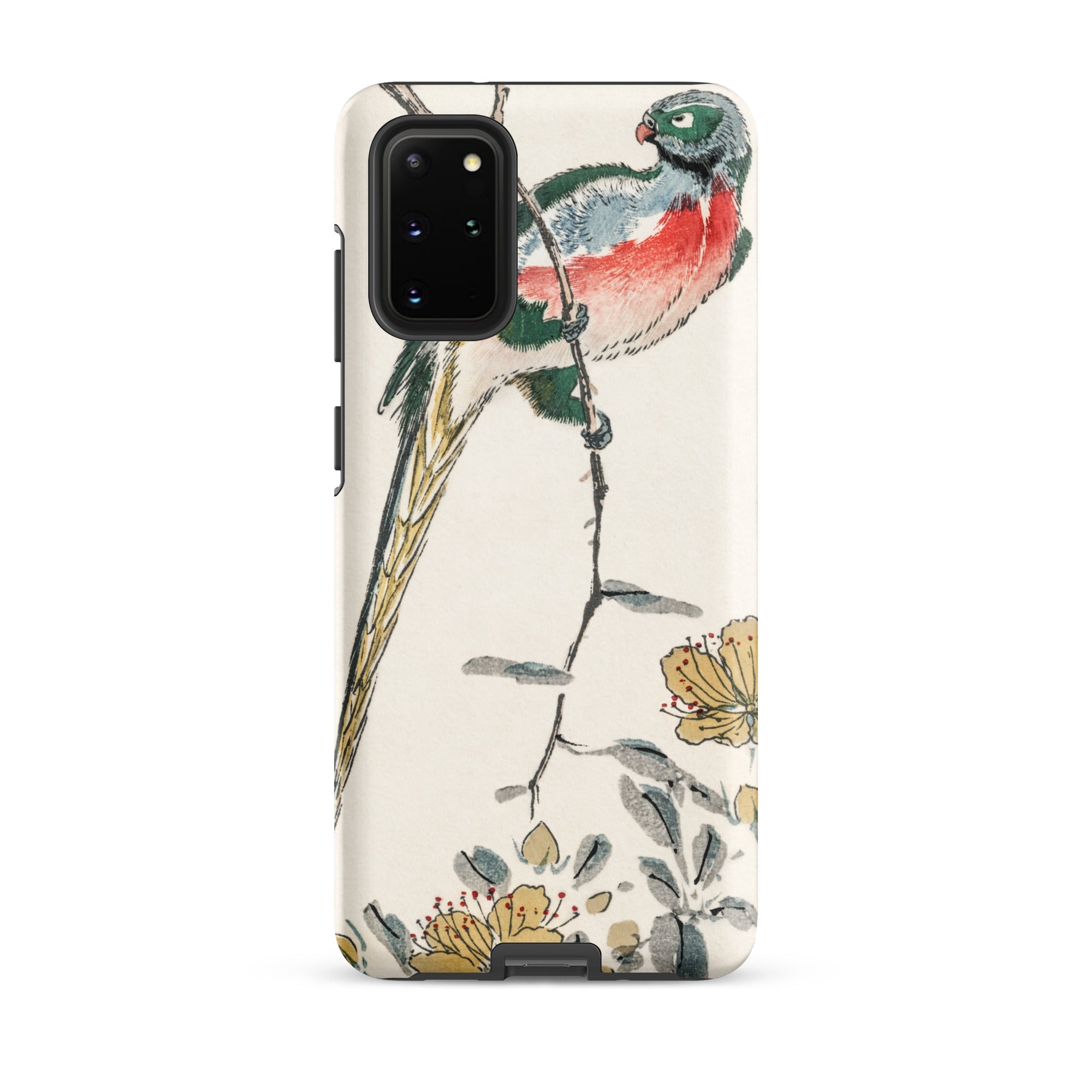 Macaw Numata Kashu Meiji Bird Art Samsung Case, Galaxy S20 Plus / Matte, White Smartphone Case Colorful Bird Floral Design