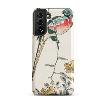 Macaw - Numata Kashu Meiji Bird Art Samsung Case, Galaxy S21 Plus / Matte, White Phone Case Adorned Colorful Bird Floral Design