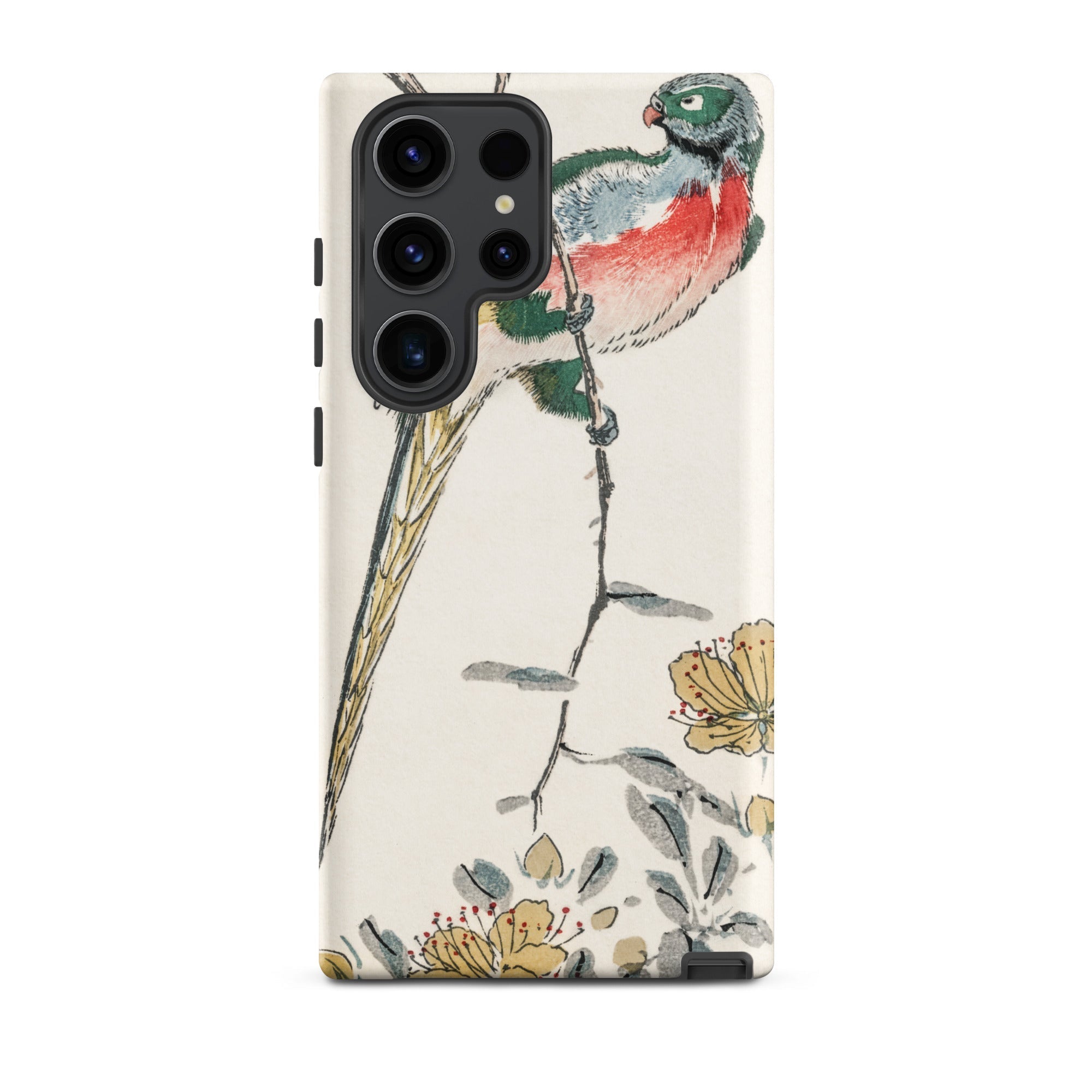 Macaw Numata Kashu Meiji Bird Art Samsung Case, Galaxy S23 Ultra / Matte, White Phone Case Colorful Bird Floral Design