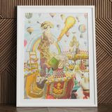 Madame Firefly surreal geisha pop art print in white frame