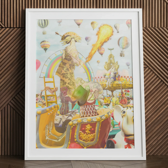Madame Firefly surreal geisha pop art print in white frame