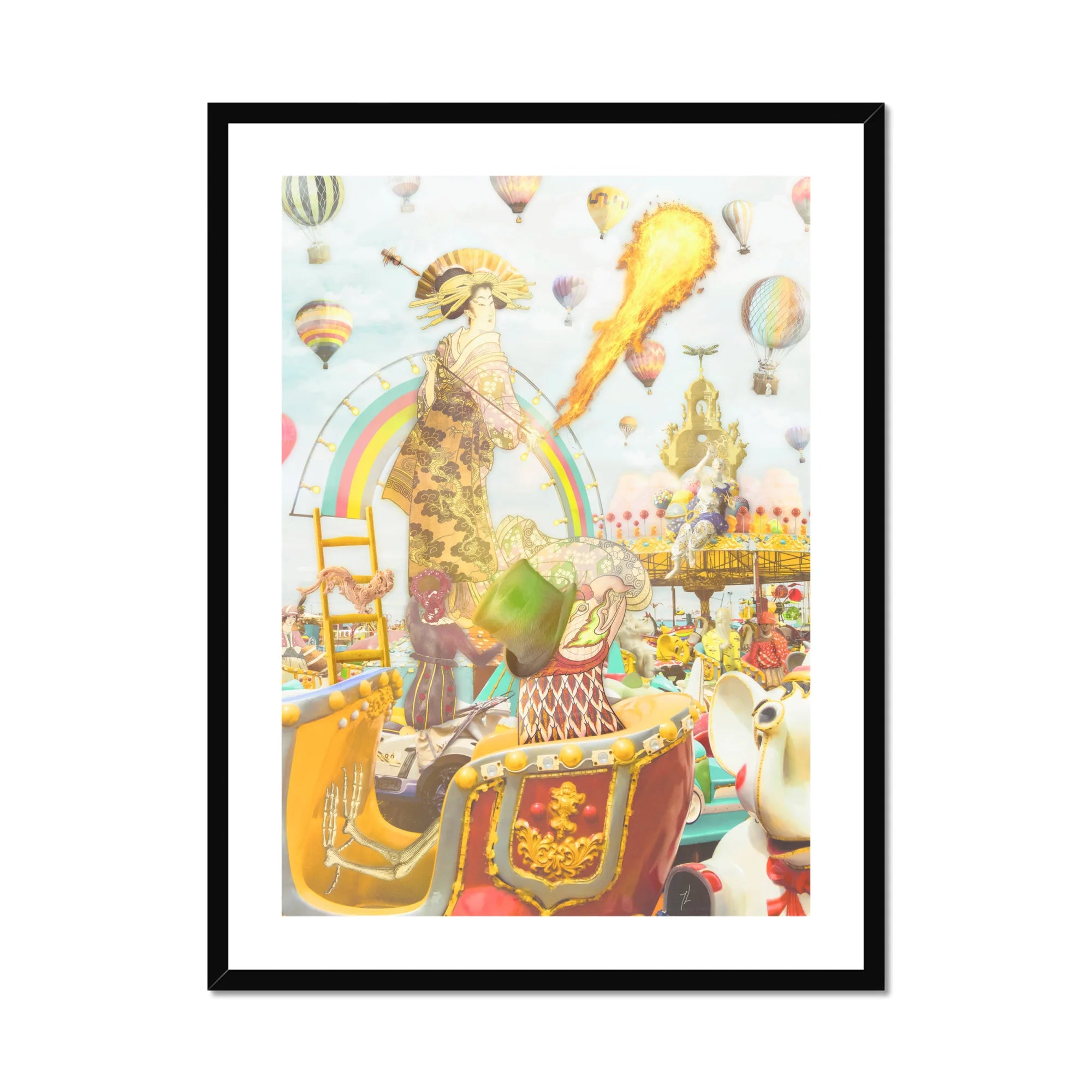 Madame Firefly - Surreal Pop Art Geisha Print, Framed Whimsical Art Print
