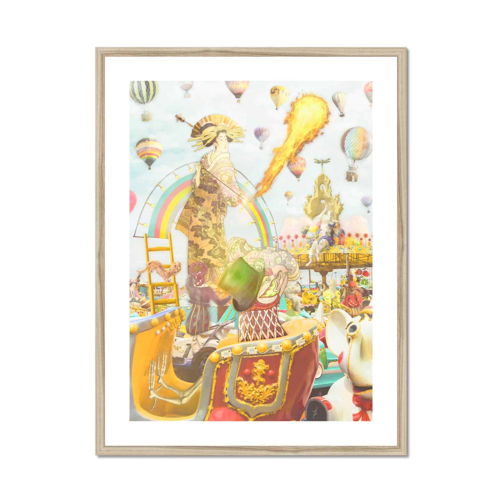 Madame Firefly - Surreal Pop Art Geisha Print, Framed Whimsical Artwork
