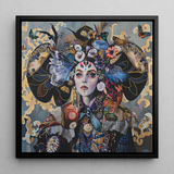 The Magician - Surreal Tarot Card Art Framed Canvas, 12x12’’ / 31x31cm / Black Floating Frame, Framed Portrait Woman Elaborate Headdress