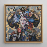 The Magician - Surreal Tarot Card Art Framed Canvas, 12x12’’ / 31x31cm / Natural Floating Frame, Vibrant Framed Painting Woman Elaborate