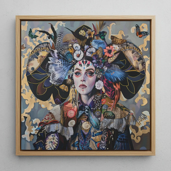 The Magician - Surreal Tarot Card Art Framed Canvas, 12x12’’ / 31x31cm / Natural Floating Frame, Vibrant Framed Painting Woman Elaborate