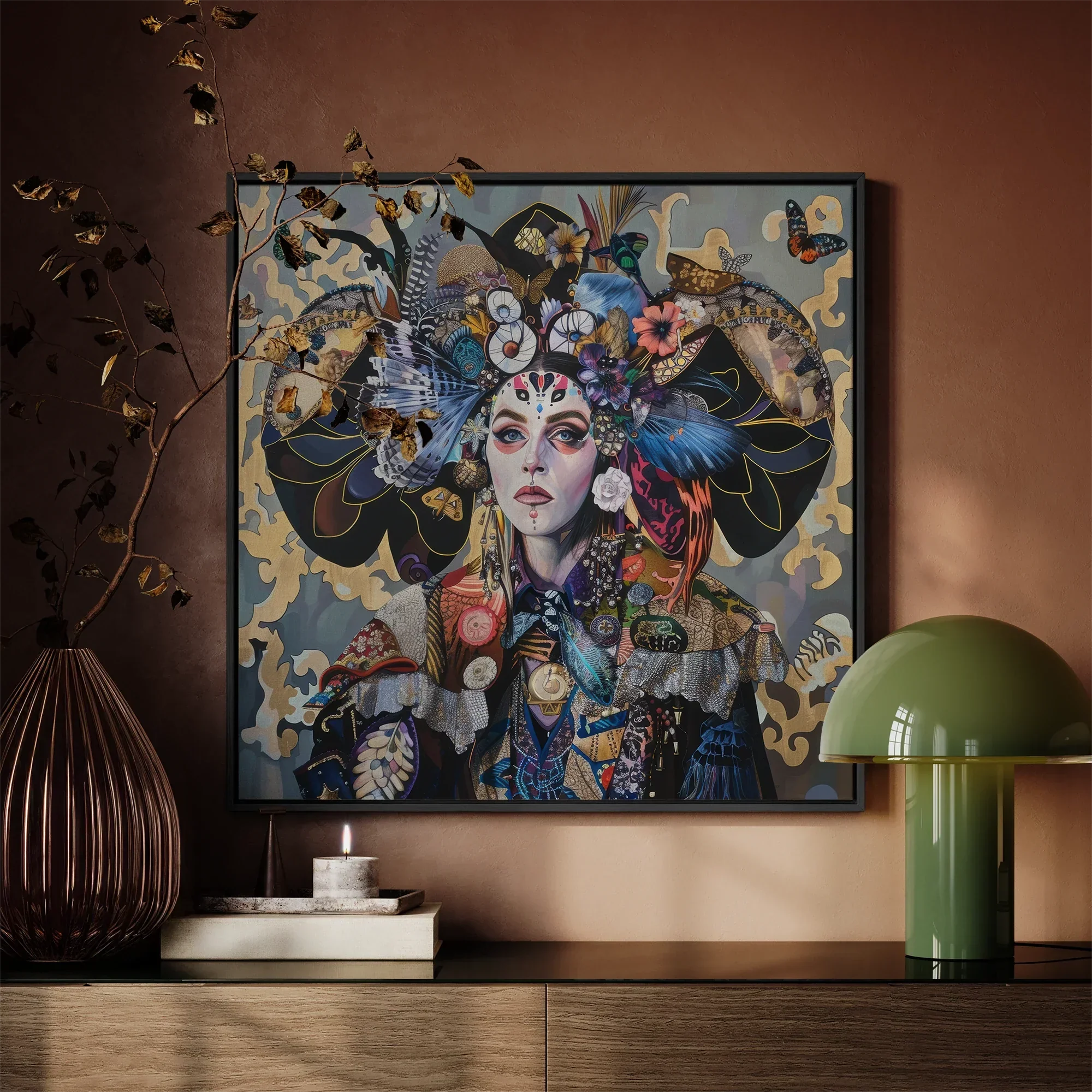 The Magician Surreal Tarot Card Art Framed Canvas, Framed Portrait Woman Elaborate Headdress