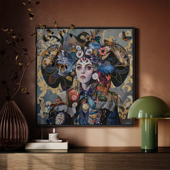 The Magician - Surreal Tarot Card Art Framed Canvas, Framed Portrait Woman Elaborate Headdress