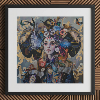 De Magiër - Surrealistische Tarotkaart Kunstdruk, 12x12’’ / 31x31cm / Zwarte Lijst / 2’’ Passe-partout, Posters Prints & Visuele Kunst, Toby Leon