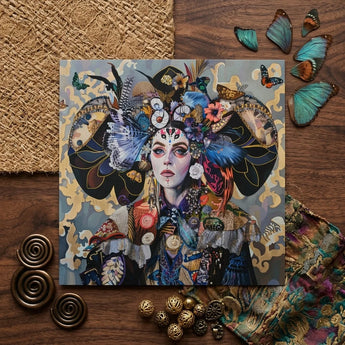 The Magician - Surreal Tarot Card Art Print / Canvas Vibrant Square-framed Mixed-media Artwork Woman Adorned Elaborate Headdress, Dream
