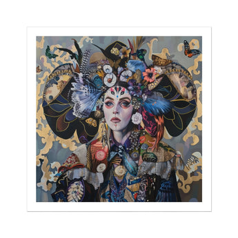 The Magician Surreal Tarot Card Art Print, Elaborately Adorned Woman Ornate Headdress Birds Flowers Decorative