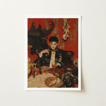 Magnus - Gay Vampire Prince Art Print / Canvas Framed Artwork Stylized Darkly Elegant Figure Ornate Black, Vampiric Embodiment, Queer