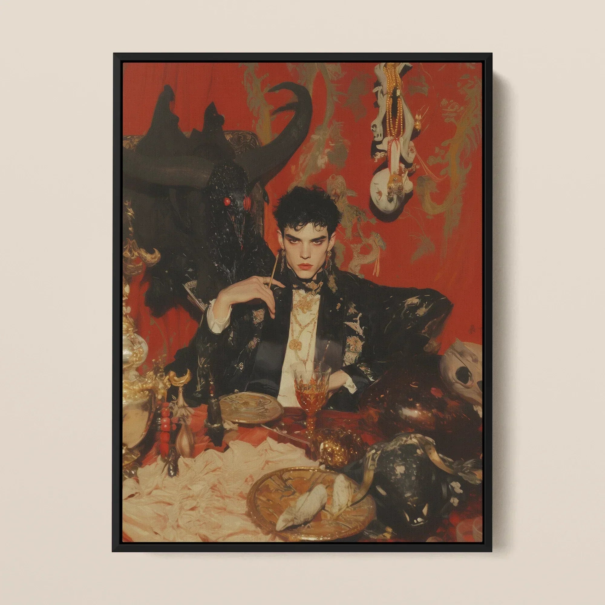 Magnus - Gay Vampire Prince Framed Canvas, 12x16’’ / 31x41cm / Black Floating Frame, Framed Gothic Portrait