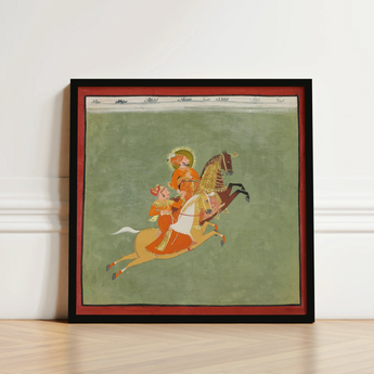 Framed Traditional Indian Miniature Painting Two Figures Ornate Maharana Ari Singh, Flat Mineral Ground, Mewar Court Portrait, Jugarsi’s
