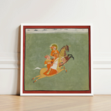 Framed Traditional Indian Miniature Painting Two Figures Ornate Maharana Ari Singh, Flat Mineral Ground, Mewar Court Portrait, Jugarsi’s