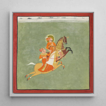 Maharana Ari Singh of Mewar Riding with a Companion Art Print / Canvas Framed Traditional Indian Miniature Painting Two Figures Ornate,