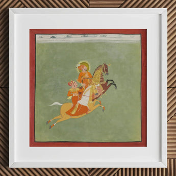 Maharana Ari Singh of Mewar Riding with a Companion Art Print / Canvas Framed Traditional Indian Miniature Painting Two Figures Ornate,