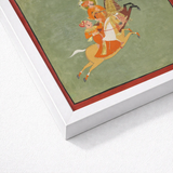 Framed Artwork Vibrant Traditional Indian Miniature Painting Riders Maharana Ari Singh, Flat Mineral Ground, Mewar Court Portrait,