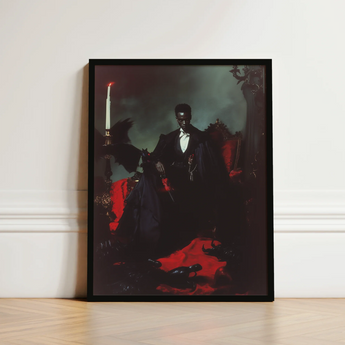Black-framed Portrait Man Formal Attire Seated Ornate Throne Gay Black Vampire, Art, Print