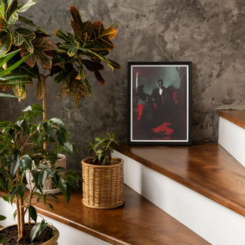 Maharet - Gay Black Vampire Art Print / Canvas Framed Artwork Figure Dark Suit Red Accents Gay Black Vampire, Vampire Art, Art Print