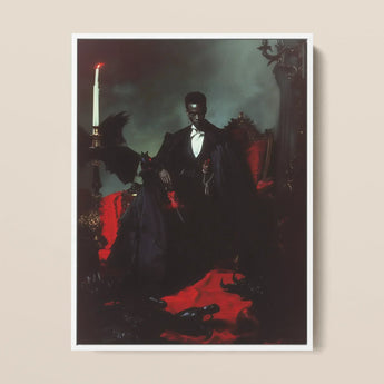 Maharet - Gay Black Vampire Art Print / Canvas Framed Portrait Man Elegant Black Suit Cape Seated Gay Vampire, Vampire Art, Art Print