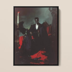 Maharet - Gay Black Vampire Framed Canvas, 12x16’’ / 31x41cm / Floating Frame, Darkly Lit Portrait Man Suit