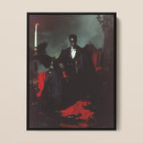 Maharet - Gay Black Vampire Framed Canvas, 12x16’’ / 31x41cm / Floating Frame, Darkly Lit Portrait Man Suit