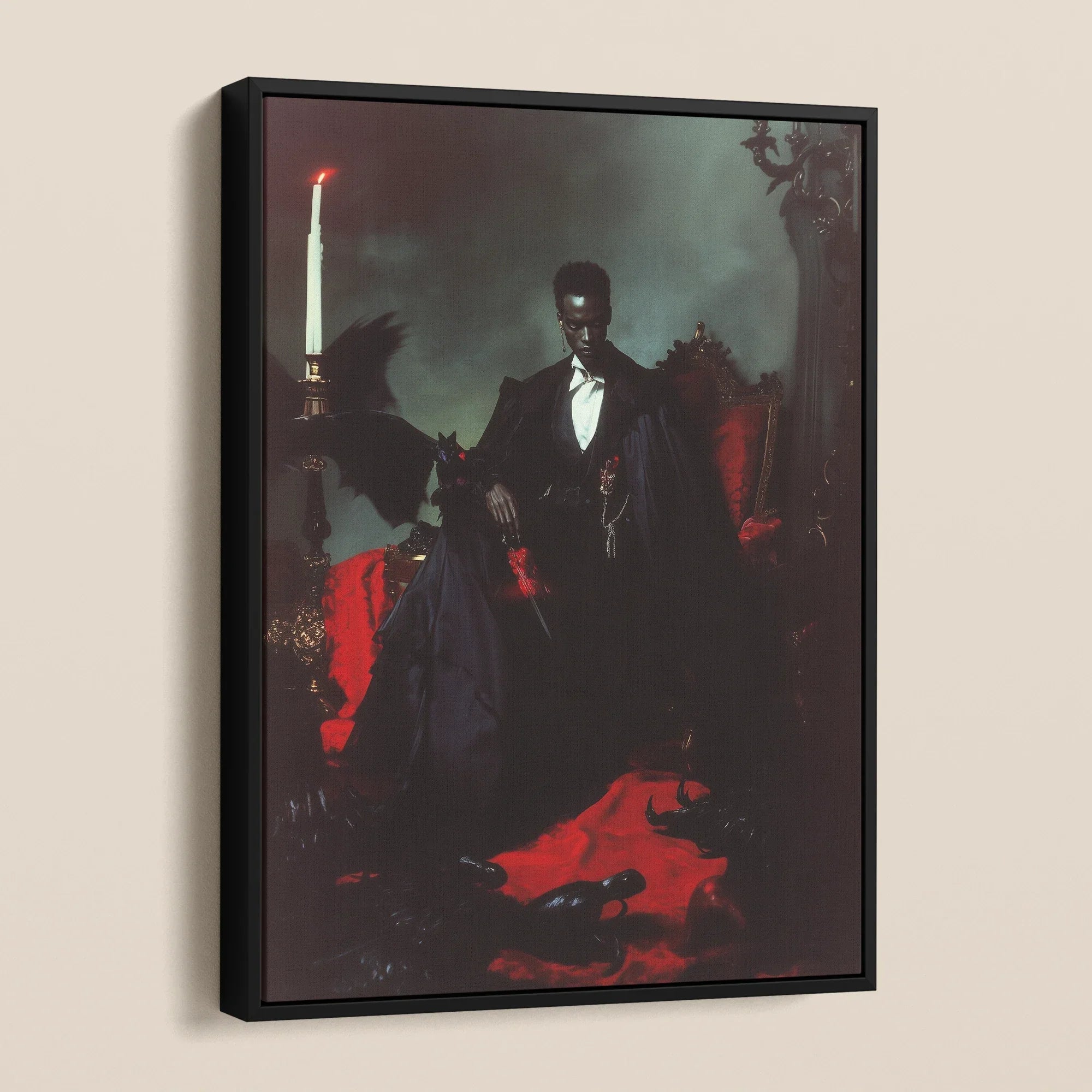 Maharet - Gay Black Vampire Framed Canvas, Framed Gothic Portrait