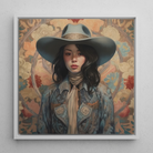 Mahsuri - Japanese Lesbian Cowgirl Framed Canvas, 12x12’’ / 31x31cm / White Floating Frame, Framed Portrait Woman Cowboy Hat