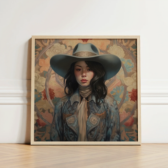 Square-framed Digital Artwork Woman Wide-brimmed Hat Embroidered Jacket Elegant Outlaw Reminding, Cowgirl Spirit’s Queer, Japanese Art