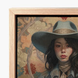 Framed Artwork Woman Wide-brimmed Hat Soft Earthy Tones Elegant Outlaw Reminding, Cowgirl Spirit’s Queer, Japanese Art