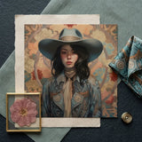 Mahsuri - Lesbian Japanese Cowgirl Art Print / Canvas Framed Pressed Pink Flower Gold-colored Frame Elegant Outlaw Reminding, Spirit’s