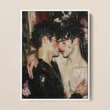 Makeup - Neo-baroque Gay Lovers Framed Canvas, 12x16’’ / 31x41cm / White Floating Frame, Passionate Painting Two Men Elements Blood Water