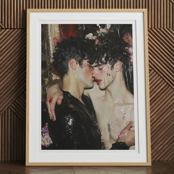 Makeup - Neo-baroque Gay Male Couple Art Print, 12x16’’ / 31x41cm / Natural Frame / 2’’ Matboard, Framed Print Two Men Blood Face Shoulder