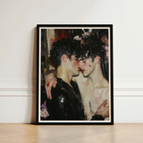 Black-framed Art Print Two Figures Intimate Embrace Adorned Gay Male Couple