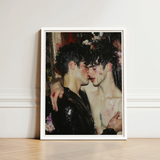 Framed Art Print Two Individuals Intimate Embrace Dark Gay Male Couple