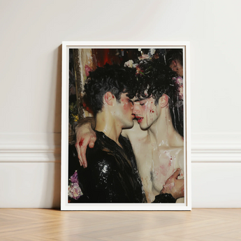 Framed Art Print Two Individuals Intimate Embrace Dark Gay Male Couple